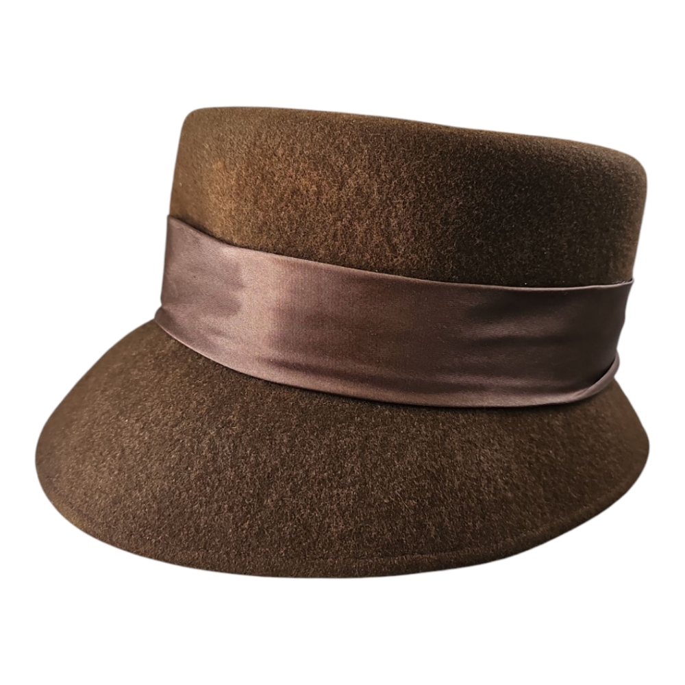 Vintage-Style Brown Felt Hat with Satin Rose Accent – 56 cm - Picture 3 of 8